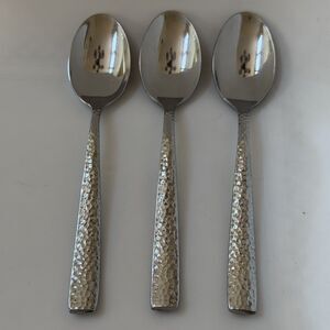 3pc Pier 1 Imports Hammered Soup Spoons 7 3/4” Stainless